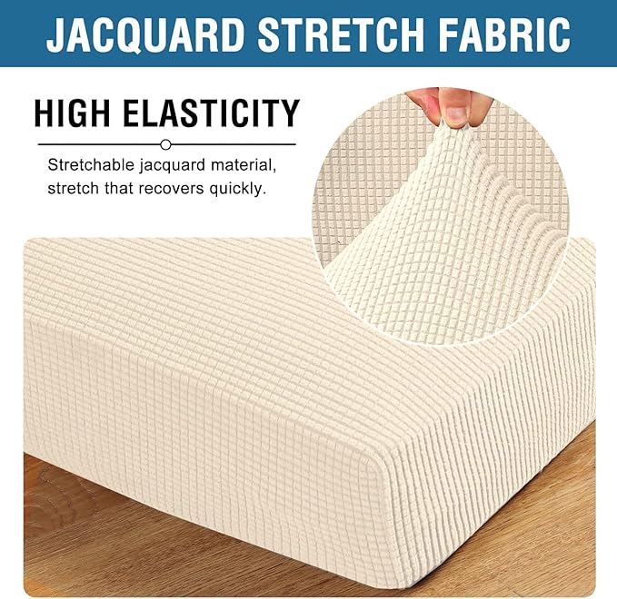 H.VERSAILTEX Super Stretch Individual Seat Cushion Covers Sofa Covers Couch Covers Slipcover Sets Thick Jacquard Textured Twill Fabric (2 Piece Medium Sofa Cushion Covers, Cream)