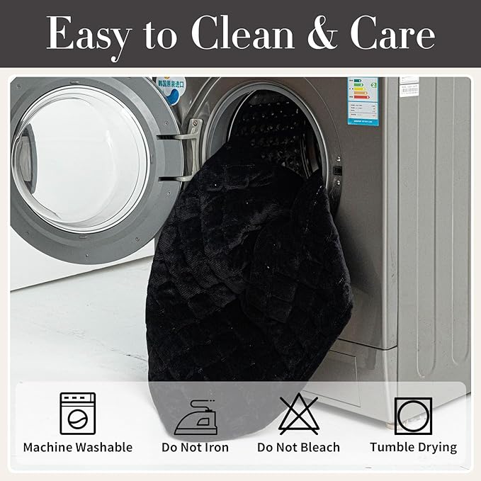 Velvet Couch Cover, Plush Sectional Sofa Cover Washable, Anti Slip Sofa Slipcover for Armrest & Backrest, Furniture Protector Covers for Pets & Kids(1PC, Black, 27.6"×27.6", Single Seater)