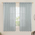 LAMIT Faux Linen Curtains 63 inches Long for Bedroom, Back Tab and Rod Pocket Linen Drapes Light Filtering Semi Sheer Curtains for Small Window/Farmhouse, 2 Panels (52 x 63 Inch, Greyish Blue)