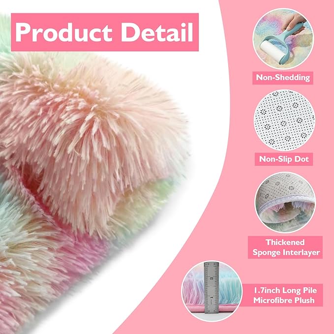 yulidayang Rainbow Fluffy Round Area Rugs for Bedroom,5'X5'Shag Circle Area Rugs for Girls Room,Non Slip Fuzzy Plush Rug for Kids Room Living Room and Dorm Home Decor Rug