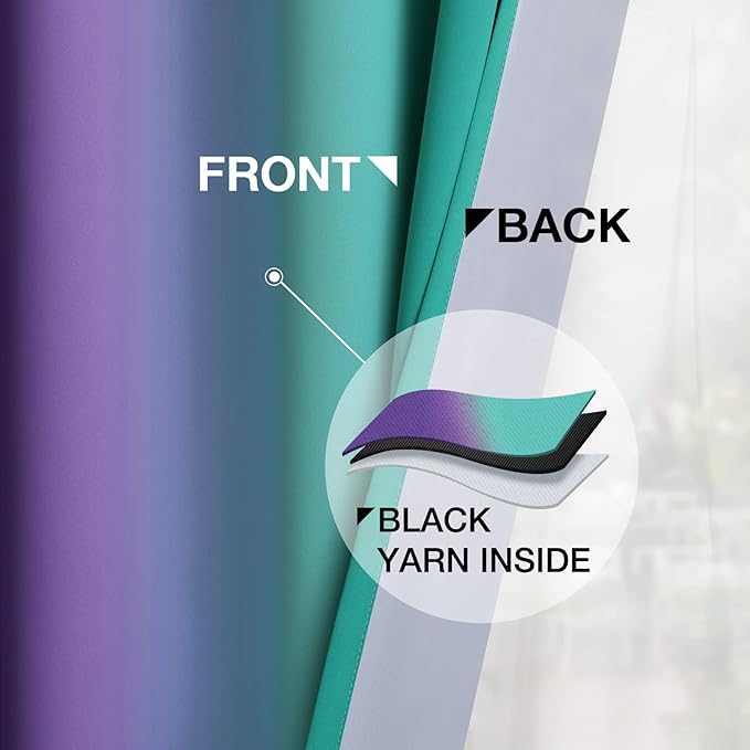 Yakamok Ombre Teal and Purple Curtains for Bedroom, Gradient Room Darkening Curtains 84 inches long,Grommet Thermal Insulated Light Blocking Window Drapes/Curtain for Living Room,52 x 84 Inch,2 Panels