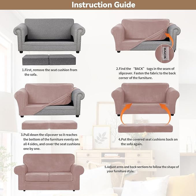 WEERRW Velvet Couch Covers for 2 Cushion Couch Sofa - High Stretch Luxury Velvet Plush 3 Pieces Sofa Slipcovers with Elastic Bottom, Furniture Protector for Pets, Machine Washable, Pink, Medium