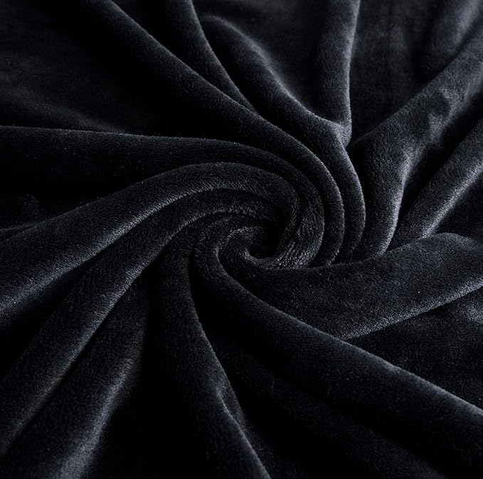 TASTHROW Large Flannel Fleece Throw Blanket, 50×70 Inch - Cozy Lightweight Thick Blanket - All Seasons Suitable for Women, Men and Kids (Black)