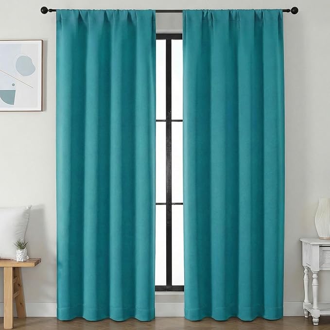 Simplebrand Ava Teal Blackout Curtains for Bedroom 84 Inch Length 2 Panels Set, Solid Thermal Insulated Privacy Nursery Window Treatment Curtains Blackout Drapes, W40 x L84 Inch, Teal