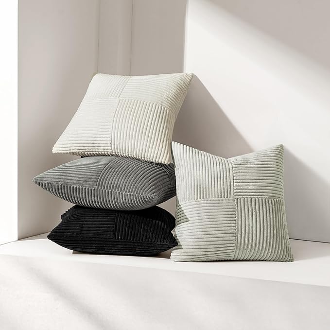 MIULEE Black Decorative Lumbar Throw Pillow Covers 14x24 Inch for Couch Bed Sofa Pack of 2 Boho Farmhouse Throw Pillows Soft Cross Corduroy Patchwork Textured Cushion Cases