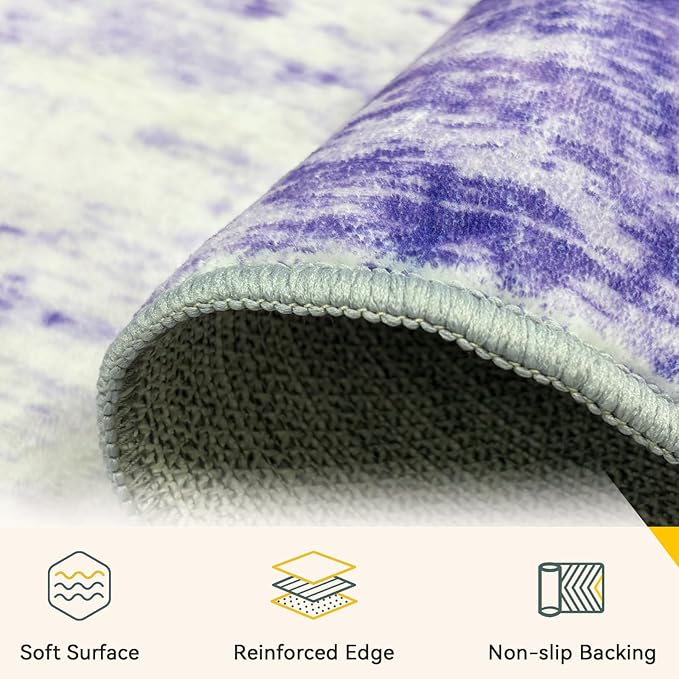 Washable Area Rugs 10'x14 Non-Slip Modern Abstract Soft for Living Room Entryway Bedroom Nursery, Print Pattern, Purple Gray Pink White