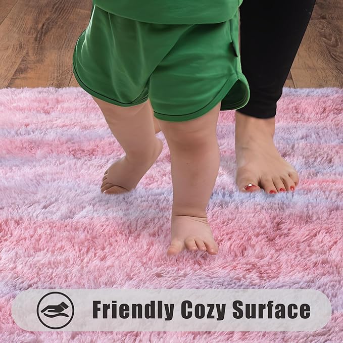 Soft Runner Rugs for Bedroom Hallways, 2x5 Abstract Pink Fluffy Shag Throw Area Rug Non Slip for Bedside Dorm, Long Shaggy Furry Carpet for Nursery Living Room