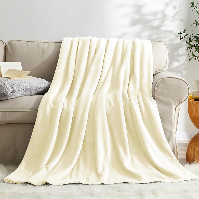 KMUSET Cream Fleece Blanket Twin Size - Lightweight Super Soft Cozy Bed Blanket Microfiber 60 x 80 inches