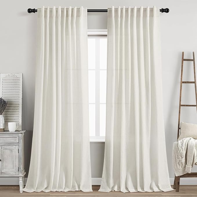 Nanspring Cream Linen Curtains 84 Inch Length 2 Panels Set for Living Room Back Tab Light Filtering Semi Sheer Curtain for Bedroom Farmhouse Drapes, 60x84 Inch, 2 Panels