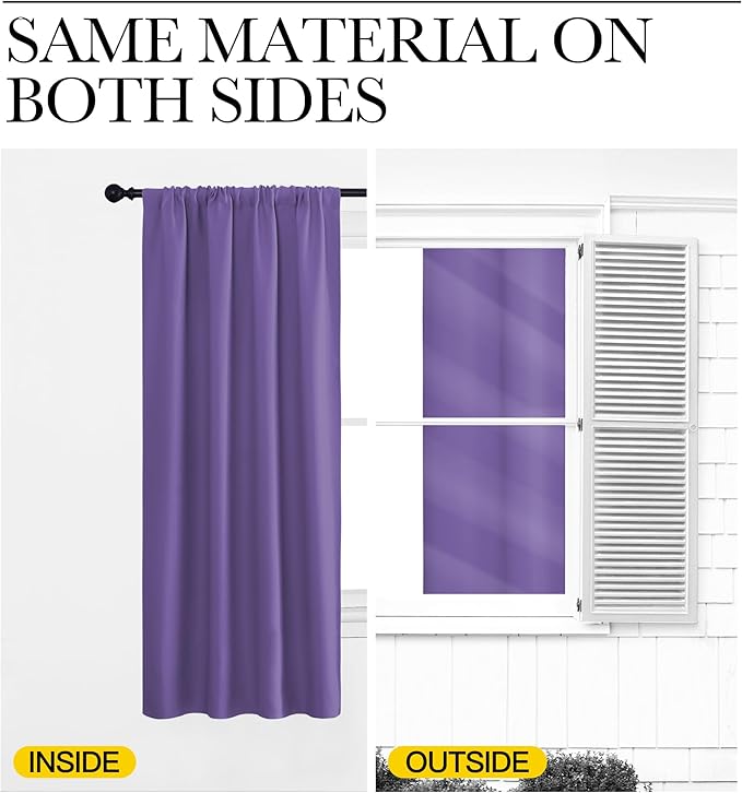 NICETOWN Window Curtains for Bedroom, Lilac Purple, 2 Panels, W42 x L48 -Inch, Home Decoration Thermal Insulated Rod Pocket Blackout Blinds & Drapes for Small Windows