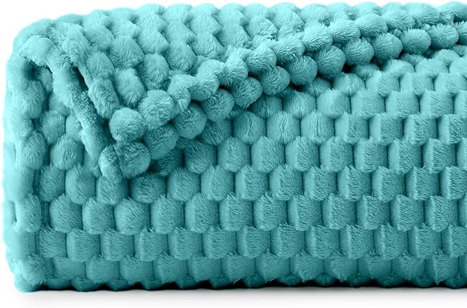 BEDELITE Fleece Twin Blanket for Couch & Bed - 3D Jacquard Decorative Teal Throw, Super Soft and Cozy Warm Fuzzy Blanket All Seasons Suitable, 60x80Inches