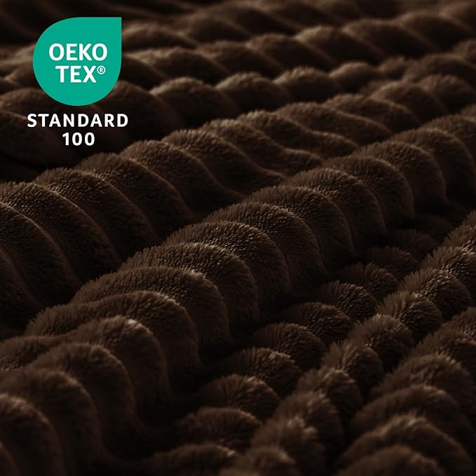 BEDELITE Fleece Blanket Twin Size – 3D Ribbed Jacquard Soft and Warm Decorative Fuzzy Blankets – Cozy, Fluffy, Plush Lightweight Throw Blankets for Couch, Bed, Sofa(Dark Brown, 60x80 inches)