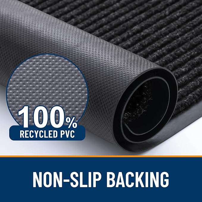 OLANLY Front Door Mat Indoor Outdoor Entrance, 2-Pack 71 x 23 Inch, Waterproof Heavy Duty Doormat, Fade Resistant, Low Profile, Easy Clean Patio Porch Welcome Floor Mats for Entry, Off-Black