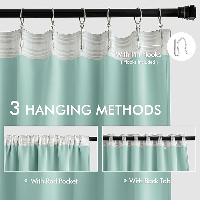 MIULEE Aqua Back Tab Blackout Curtain 96 Inch Long 2 Panels Set for Bedroom, Rod Pocket/Pinch Pleat Thermal Insulated Living Room Darkening Pleated Light Blocking Floor to Ceiling Drape