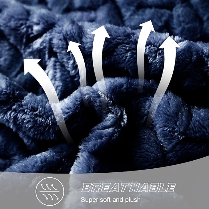 Exclusivo Mezcla Fleece Twin Size Blanket for Bed, 90x66 Inches Soft Cozy Jacquard Flannel Blankets, Lightweight Fuzzy Plush Warm for Women, Navy Blue
