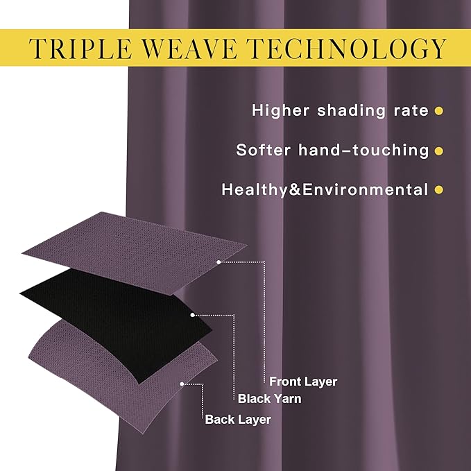 NICETOWN Plum Curtains for Living Room 84 inches Long - Plum Grommet Room Darkening Window Treatments Sound Reducing Drapes for Bedroom, 2 Panels, W52 x L84