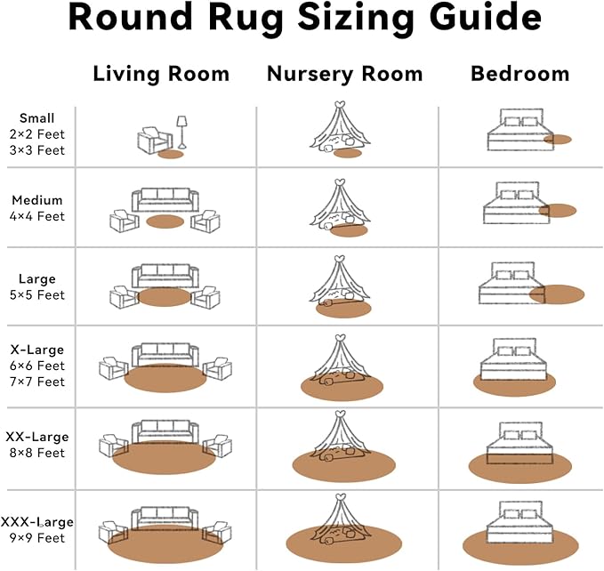 OLANLY Khaki Round Rugs for Bedroom - Machine Washable, 7 ft Circle Area Rugs for Living Room, Soft and Fluffy Shaggy Carpet for Teen Girl and Boys, Nursery Rooms, Dorms, Home Decor Aesthetic