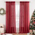 MIULEE Burgundy Red Linen Curtains 96 Inch Long for Bedroom Living Room, Soft Thick Linen Textured Window Drapes Semi Sheer Light Filtering Rod Pocket Back Tab Christmas Burlap Look, 2 Panels