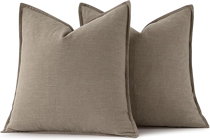 MIULEE Decorative Linen Pillow Covers 18x18 Inch Tan TaupeBoho Farmhouse Neutral Winter Couch Throw Pillows for Bed Pack of 2 Accent Modern Pillowcase Sofa Livingroom Home Decor