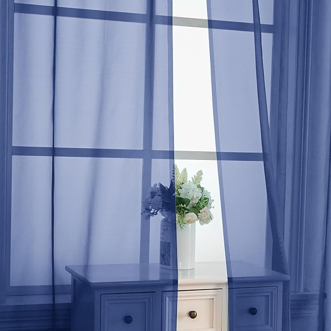 OVZME Royal Blue Sheer Curtains 84 Inches Long 2 Panels - Soft Light Filtering Window Sheer Panels for Living Room/Bedroom, Top Dual Rod Pocket, 1 Pair, Each 42Wx84L Inches
