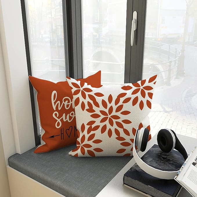 YCOLL Fall Pillow Covers 18x18 Set of 4, Modern Sofa Throw Pillow Cover for Fall Decor, Decorative Outdoor Linen Fabric Pillow Case for Couch Bed Car, Burnt Orange