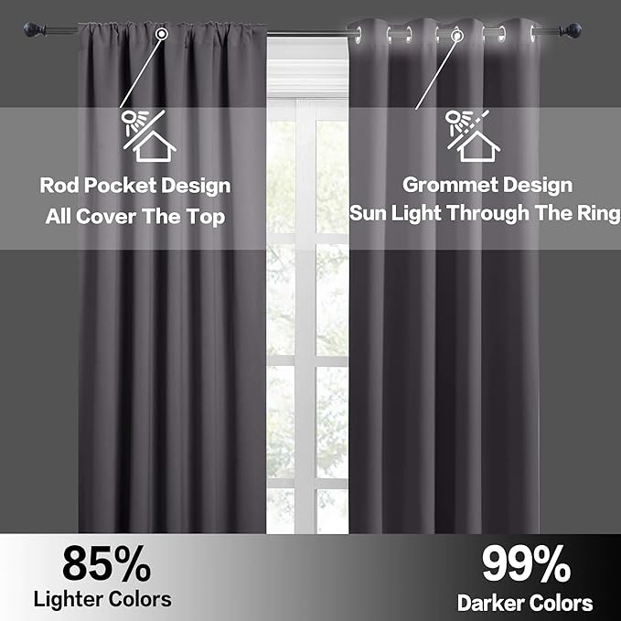 RYB HOME Short Grey Blackout Curtains for Small Bedroom Window, Insulating UV Blocking Drapes for Kitchen Cafe Basement Garage, Privacy Tiers for Bathroom Window, Width 42 by Length 36, Set of 2