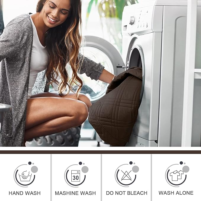 TAOCOCO 100% Waterproof Loveseat Recliner Cover, Non Slip Split Loveseat Covers for Reclining Sofa with Elastic Straps, Washable Recliner Chair/Furniture Protector for Pets(2 Seater, Chocolate)