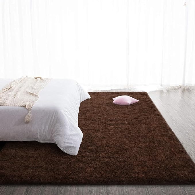 TWINNIS Super Soft Shaggy Rugs Fluffy Carpets, 8x10 Feet, Indoor Modern Plush Area Rugs for Living Room Bedroom Kids Room Nursery Home Decor, Upgrade Anti-Skid Rectangular Fuzzy Rug, Brown