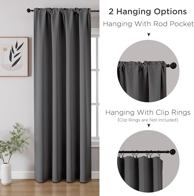 CUCRAF Light Grey Blackout Curtains 108 inch Length 2 Panels Set, Rod Pocket Room Darkening Drapes for Bedroom Living Room, Insulated Thermal Light Blocking Window Curtain (W52 x L108 Inch)