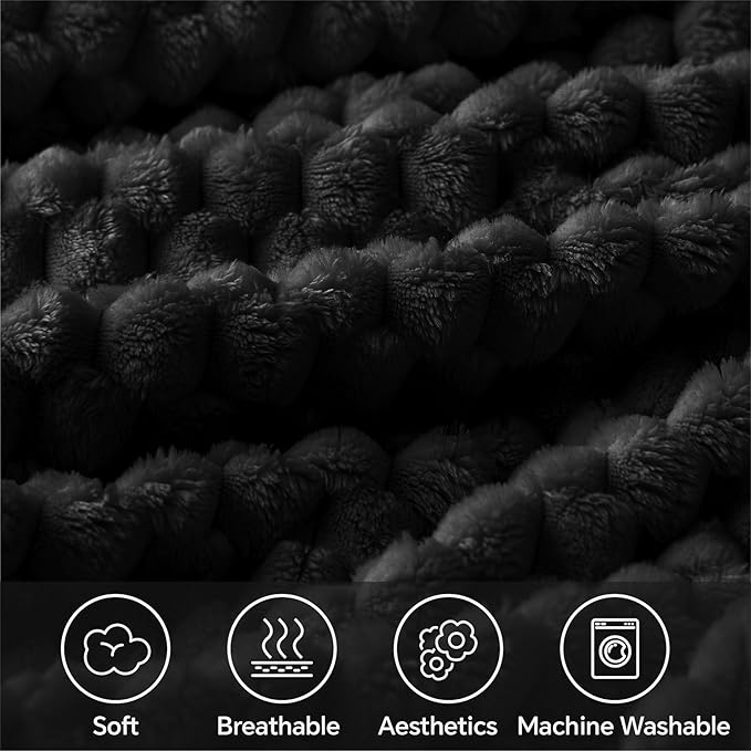 BEDELITE Fleece Blanket - 3D Jacquard Decorative Black Queen Size Blankets for Bed, Soft and Cozy Warm Plush Fluffy Blanket All Seasons Suitable, 90x90Inches