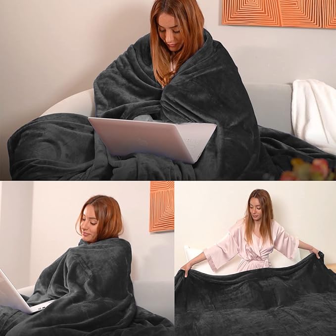 JIAHANNHA Fleece Blanket 50 by 60 Throw Blankets for Sofa Couch Bed Dark Grey Sofa Blanket 280GSM,Super Soft Cozy and Luxury Bed Blanket for All Season Throw(50"×60")