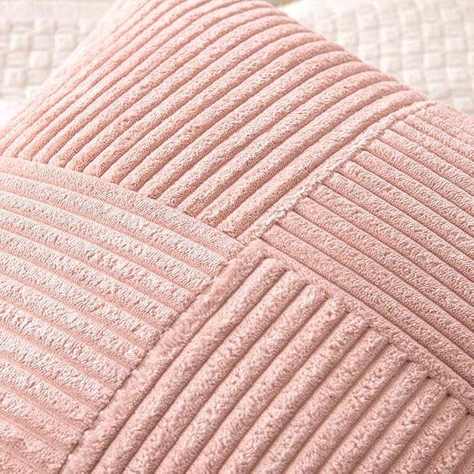 MIULEE Pink Decorative Throw Pillow Covers 18x18 Inch for Couch Bed Sofa Valentines Day Pack of 2 Boho Farmhouse Throw Pillows Soft Cross Corduroy Patchwork Textured Cushion Cases