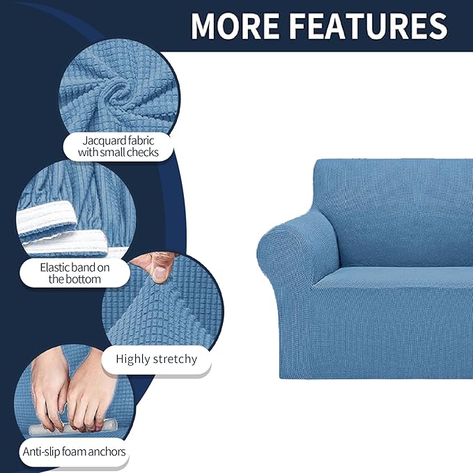 Cupuamon 2026 New Stretch Loveseat Sofa Slipcovers Couch Cover for 2 Cushion Furniture Protector Sofa Covers with Elastic Bottom Jacquard Fabric Small Checks for Pets, Kids - Riverside