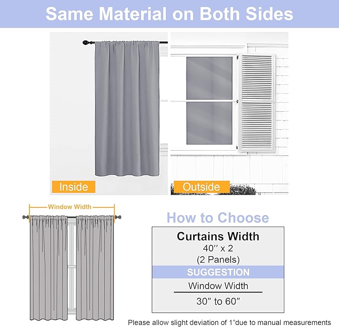 Simplebrand Ava Silver Grey Blackout Curtains for Bedroom, 72 Inch Length 2 Panels, Privacy Thermal Insulated Rod Pocket Window Curtains for Patio French Door, W40 x L72 Inch