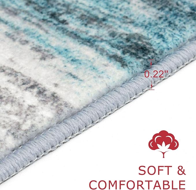 KOZYFLY Area Rug 6x9 Modern Ombre Rugs for Living Room, Washable Large Thin Rugs Non-Slip Soft Striped Rug for Bedroom, Print Blue Abstract Carpet for Laundry/Kid Room