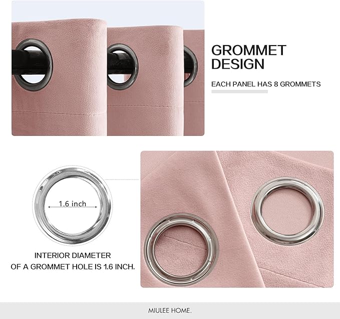 MIULEE Velvet Curtains Baby Pink Elegant Grommet Thermal Insulated Soundproof Room Darkening Curtains/Drapes for Classical Living Room Bedroom Decor 52 x 90 Inch Set of 2