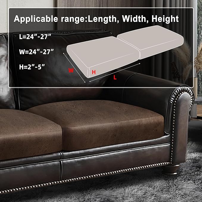Leather Look Couch Cushion Covers Sofa Seat Slipcovers Sets Couches Furniture Protector for Sectional Armchair Loveseat Pets Kids Stretch Spandex Fabric (2 Cushion Loveseat, Brown)