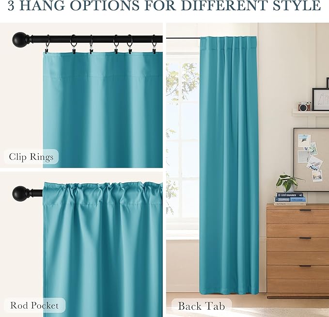 PONY DANCE Room Darkening Curtains - Bedroom Window Treatment Panels Back Tab/Rod Pocket Short Blackout Curtains Light Filtering Elegant Home Decoration, 42 by 45 Inches, Blue Mist, 1 Pair