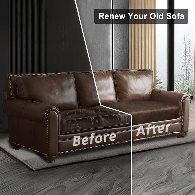 Leather Look Couch Cushion Covers Sofa Seat Slipcovers Sets Couches Furniture Protector for Sectional Armchair Loveseat Pets Kids Stretch Spandex Fabric (1 Cushion Sofa, Brown)