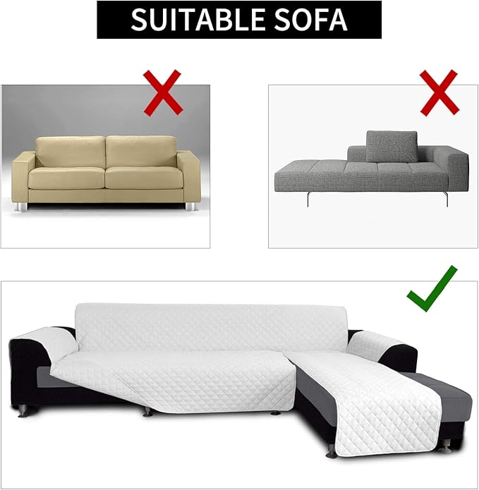 Easy-Going L Shape Sofa Slipcover - Sectional Couch Cover with Chaise & Reversible Sofa Cover for Pets & Kids (X-Large, White/White)