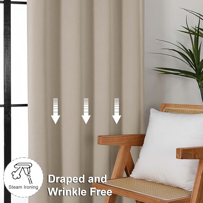 Simplebrand Ava Biscotti Beige Short Blackout Curtains for Bedroom 54 Inches Long 2 Panels Set, Solid Thermal Insulated, Energy Saving Window Treatment Curtains Blackout Drapes, W40 x L54 Inch