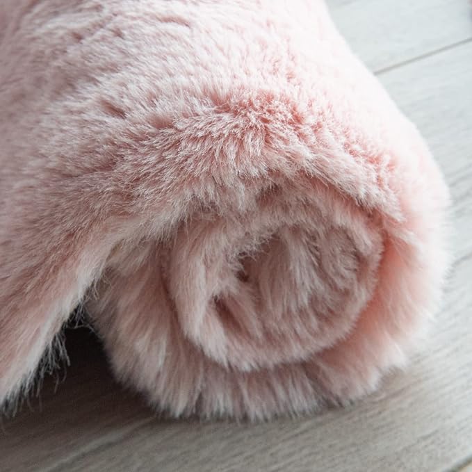 ORINOVA Pink Washable Fluffy 5x8 Area Rugs for Bedroom Plush Faux Rabbit Shag Fur Rug for Living Room Nursery Rug