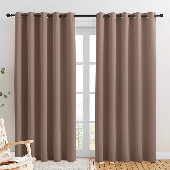 NICETOWN Window Draperies Blackout Curtain Panels, Window Treatment Thermal Insulated Solid Grommet Blackout Drapes for Bedroom (1 Pair, 70 by 84 inches, Cappuccino)