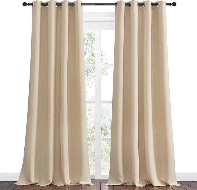 NICETOWN Bedroom Room Darkening Curtains, Biscotti Beige, 1 Pair, 55 inches by 120 Inch, Triple Weave Microfiber Grommet Top Thermal Insulated Solid Darkening Panels/Drapes for Kid's Room