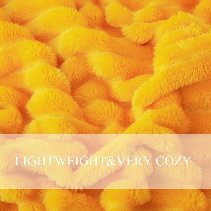 Yellow Fleece Throw Blanket 50”×60” for Couch Sofa Bed,Super Soft Cozy Plush Microfiber Flannel Blanket with 3D Stripes Lightweight for Adults,Woman,Girls,Gold