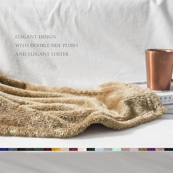 Exclusivo Mezcla Plush Fuzzy Fleece Bed Blanket Queen Size, Super Soft, Fluffy and Warm Blankets for Couch, Bed, All Season (Brown, 90x90 inches)