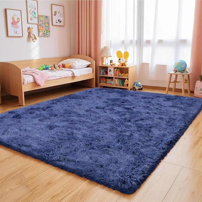 Shag Area Rug for Bedroom 5x8,Blue Fluffy Area Rugs for Living Room,Soft Fuzzy Rug Non-Shedding Indoor Plush Carpet for Kids Bedroom Nursery Dorm Home Decor