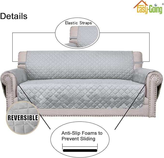 Easy-Going Oversized Chair Sofa Slipcover Reversible Sofa Cover Water Resistant Couch Cover Furniture Protector Cover with Elastic Straps for Pets Dog (Oversized Chair, Light Gray/Light Gray)