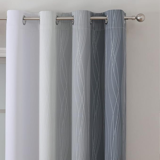 Estelar Textiler Grey and Greyish White Gradient Blackout Curtains 102 Inches Long for Bedroom, Thermal Insulated Full Room Darkening Ombre Gray Grommet Drapes for Living Room, 52Wx102L, 2 Panels