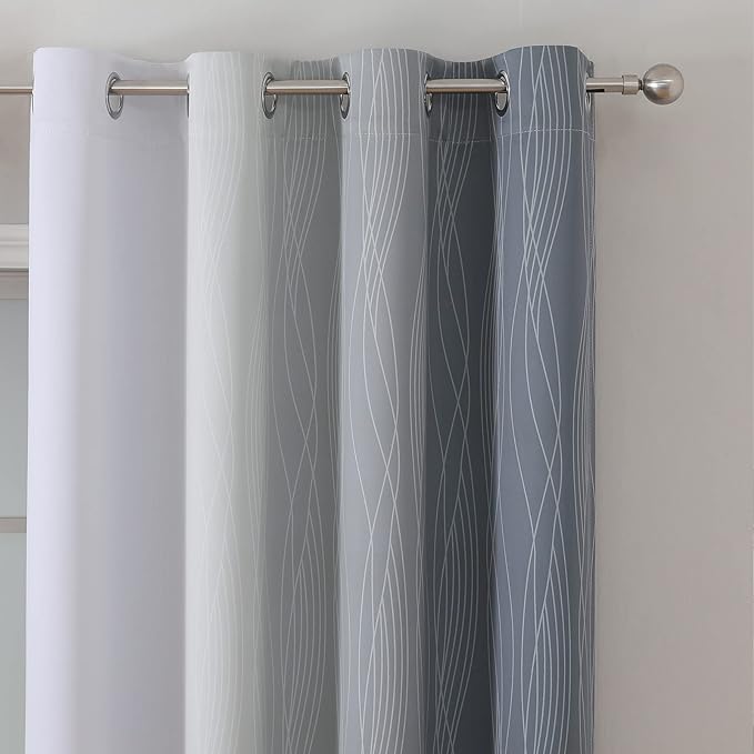Estelar Textiler Grey and Greyish White Ombre Blackout Curtains 90 Inches Long 2 Panels Set, Thermal Insulated Drapes for Bedroom, Full Room Darkening Gray Grommet Curtains for Living Room,52Wx90L